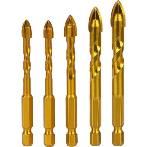 5Pcs Head Hex Shank Drill Bit 6mm 6mm 8mm 10mm 12mm Tungsten Carbide Tile Drill Bit for Tile/glass/brick wall drilling