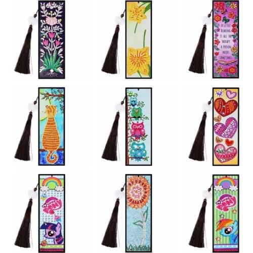 5D Diamond Painting Bookmarks Animal Flowewr Leather Tassel Bookmark with Diamond Painting Art for Kids Adults Gift