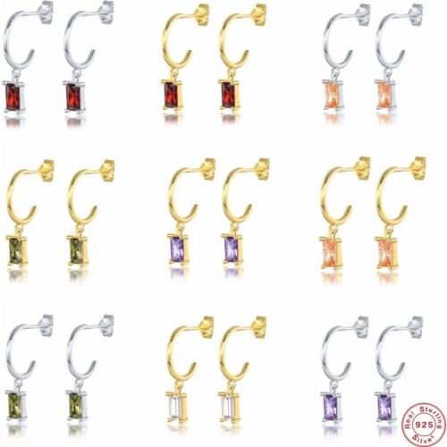 Aide 925 Sterling Silver Gold Colorful Pendiente Piercing Drop Earrings Luxury Purple Red Crystal Pendant Half Circle Jewelry