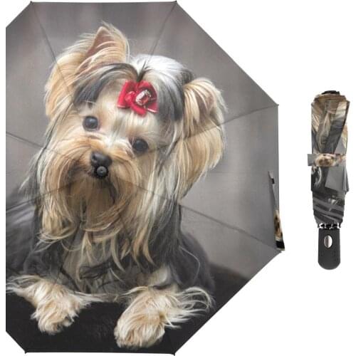 Yorkshire Terrier Dog Print Automatic Umbrella Rain Women Three Folding Portable Umbrella Male Windproof Sun Protection umbrella