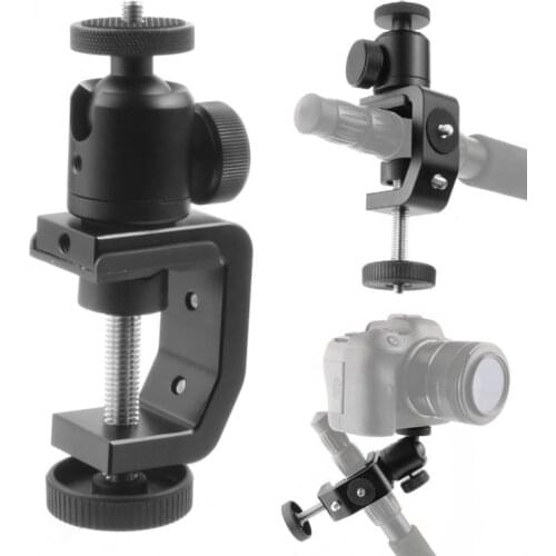 BGNing Aluminum Alloy Clip UNC1/4 Inch Screw C Stand Clamp with Ball Head Bracket Holder Mount for Camera Tripod Flash Holder