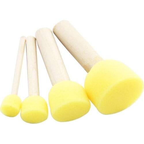 Kid Sponge Paint Brush Original Wooden Handle Painting Graffiti Early Toy DIY Art Supplies Gifts 4Pcs/set