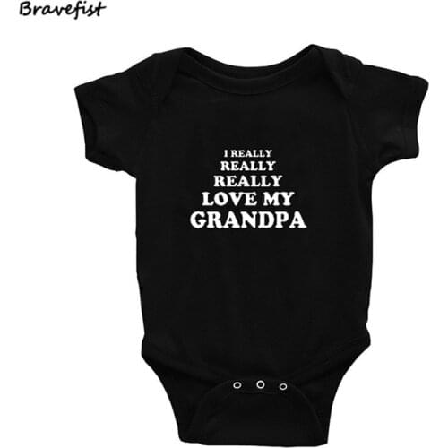 LOVEMY GRANDPA Print Baby Rompers 0-24Months Summer Newborn Clothes Short Sleeve Kids Jumpsuits Cotton Outfits Onesies Tops