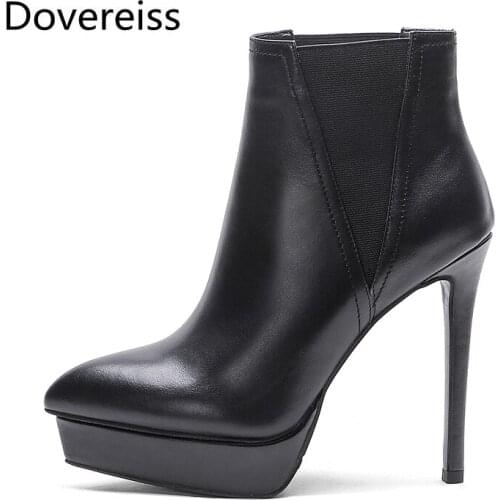 Dovereiss Fashion Womens Shoes Winter Concise Pure Color Platform New Sexy new Stilettos heels Pointed toe Ankle boots 33-41