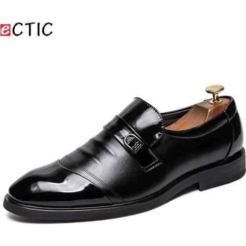 ECTIC 2019 Men Luxury Office Buckle Straps Brand Flats Formal Dress Shoes Single Monk Wedding Shoes Zapatos Hombre
