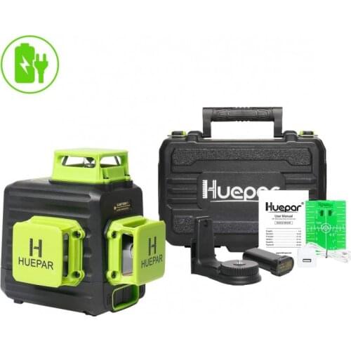 Huepar B03CG 3X360 green laser level 12 lines, pulse mode, USB rechargeable lithium battery, self leveling Lines Crossed