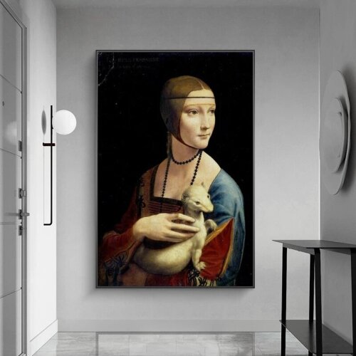 Famous Woman Holding Silver Rat Canvas Paintings By Leonardo Da Vinci Posters and Prints Wall Art Pictures for Living Room Decor