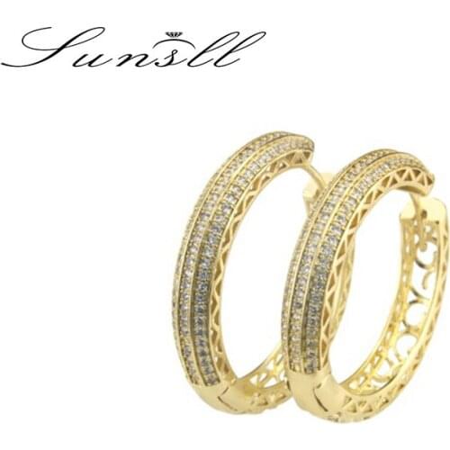 SUNSLL New gold copper earrings white cubic zirconia hoop earrings for women fashion party generous jewelry earrings gifts