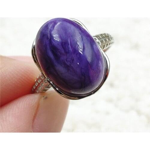 Natural Purple Charoite Adjustable Gemstone Ring 15x11mm Russia 925 Sterling Silver Fashion Stone Ring AAAAAA