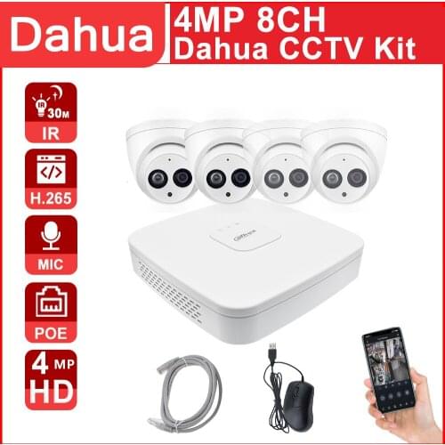 Dahua CCTV Kit 4MP HD IP Camera 4K NVR 8CH NVR2108-4KS2 IPC-HDW4433C-A Built-in Mic P2P APP remote view H.265 WDR Security