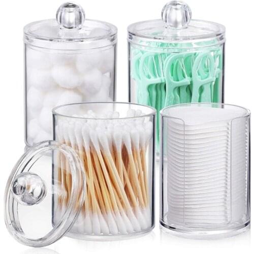 2/4 Pcs Qtips Storage Box Round Dispenser Container Holder Clear Cotton Ball Pad Cotton Swab Organizer Jar with Lid