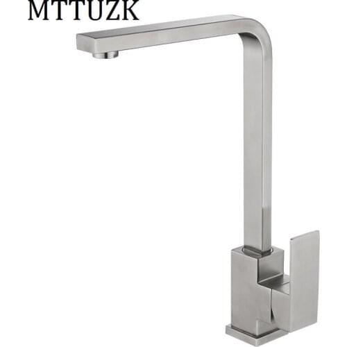 KitchenHigh-quality 304 stainless steel wire drawing Square basin faucet 360 degree rotary a faucet,hot cold water tap