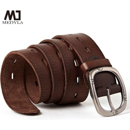MEDYLA Genuine Leather For Men High Quality Natural Cowhide Alloy Pin Buckle Jeans Belt Cowskin Casual Belts Business Belt