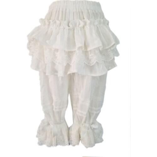 Sweet White Jaquard Lolita Bloomers Lace Ruffled Cotton Safety Short Pants Bloomers Women