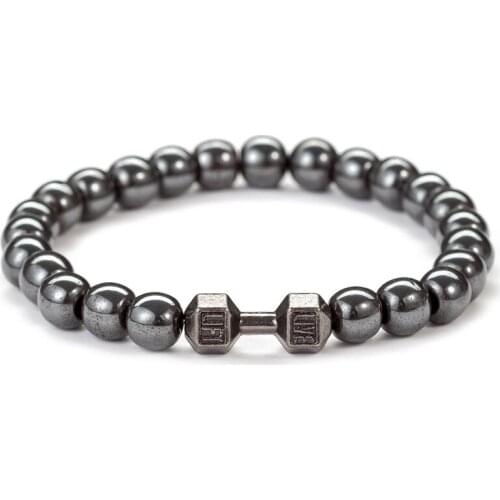 Trendy Natural Handmade Bracelet Lava Stone Dumbbell Bracelet Magnet Health Care Frosted Beads Mens and Womens Fitness