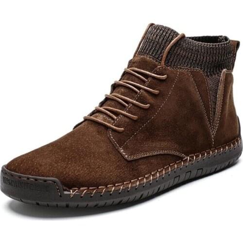 Men Leather Boots Winter Warm Snow Boots High Quality Cow Suede Fur Mens Shoes Plush Fashion Man Rubber Ankle Boots Size 38-48