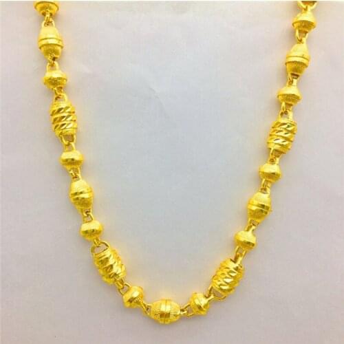 Luxury 18K Gold Mens Necklace for Wedding Engagement Anniversary Jewelry Yellow Gold Hollow Beaded Chain Necklace Gifts Male