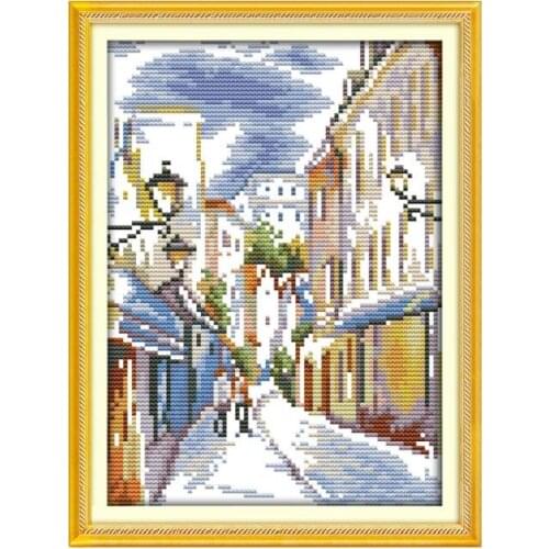 The beautiful street view cross stitch kit lanscape garden 14ct 11ct count printed canvas stitching embroidery handmade plus