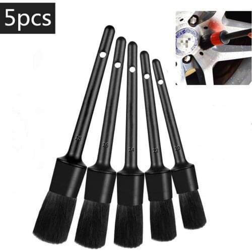 Soft Auto Detailing Brush Set,Nature Boar Hair Bristle Brush for Car Detail,Wet&Dry Use Scratch Free Automotive Cleaning Brushes