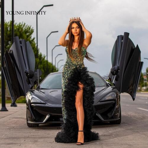 New Arrival Sweetheart Sequins Prom Dress 2022 Backless Sexy Long Evening Party Gown With High Side Slit Ruffle Pleats Woman