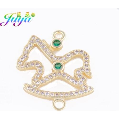 Gold/Rose Gold Cubic Zirconia Little Rocking Horse Charm Connectors Accessories For Women Kids Handmade Jewelry Making
