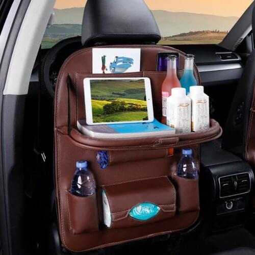 1Pc Car Seat Back Organizer Pu Leather Pad Bag Car Storage Organizer Foldable Table Tray Travel Storage Bag Auto Accessories