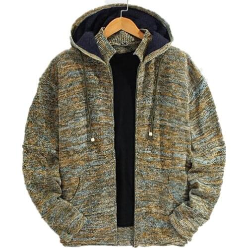 Autumn Winter Hooded Hoodie Sweater For Men Leisure Zipper Mans Cardigan Coat Wool Blend Sweatercoats European American Style