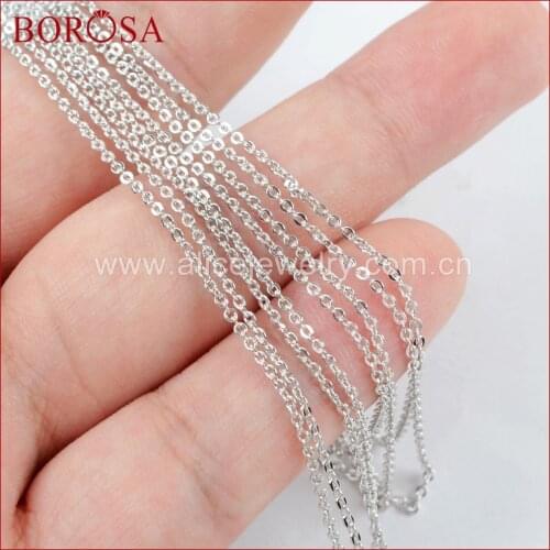 BOROSA 10PCS 16 Inch Silver Color 1mm Thin Connector Chain Necklace Metal Chains for Connector Necklaces for Women Jewelry PJ113