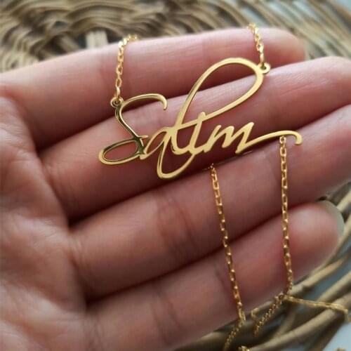 Cursive Letters Name Pendant Necklace Cursive Handwriting Stainless Steel Nameplat Custom Name Necklace for Women Girls Jewelry