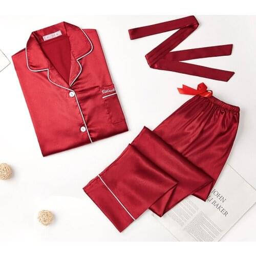 Pajamas Set Women Sexy Flower Summer Female Pyjamas Full Sleeve Shirt Lingerie Homewear Solid Color Belt Fashion Sleepwear