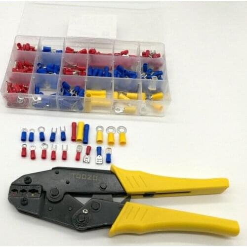 Hand Crimping Plier Set with 295Pcs Assorted Butt Connectors Male/Female Spade Ring Copper Wire Terminals kit