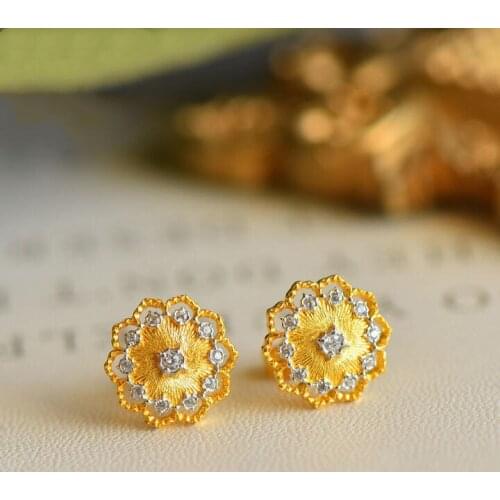 Hollow Flower Craft Sterling Silver S925 Stud Earrings Brushed High-Grade Lace Edge Earrings Female European and American Style