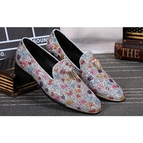 Luxury Men Male Loafers Stone Studded Shoes Bling Bling Loafer Glitter Shoes Mens Smoking Slippers Leisure Flats Dress Shoes