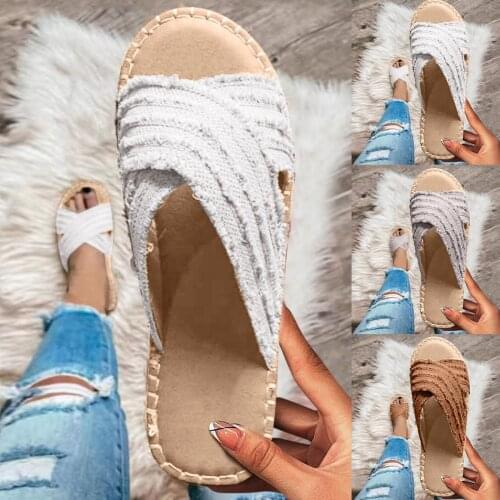 SAGACE Top Brand 2021 New Fashion Plus Size Straw Cross Summer Flip Flops Beach Sandals Fisherman Shoes Bohemian Flat Slippers