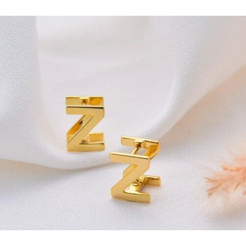 HIYONG Initial Letters Earrings 26 A-Z English Alphabet Stud Earrings Gold Color Can Open Nameplate Earring New Style Jewelry