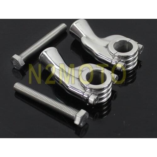 Rough Crafts Solid Polish Bent Finned 2-5/8" Handlebar Risers 1" 7/8" Bar Mount Clamp For Harley Bobber Chopper Springer 25.4mm