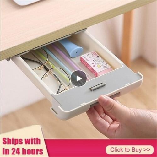 Hidden Storage Box Big Size Organizer Box Seal Case Table Under Desk Storage Drawer Wall-mounted Punch-free Office Stationery