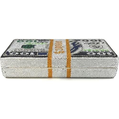 Stack of Cash Rich Dollars Clutch Purses for Women Evening Bags Party Cocktail Rhinestone Handbags M68C