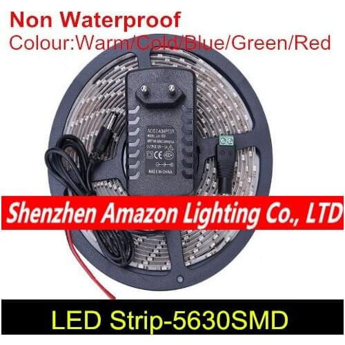 Super bright Non Waterproof LED SMD 5630 Strip Light 12V 2A power adapter LED Stripe Lights Lighting 5M Warm/Cold/Blue/Green/Red