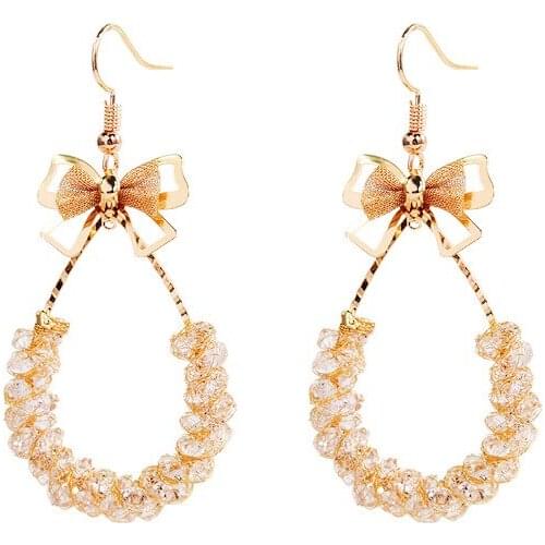 Temperament Pearl Earrings Super Flash Crystal Personality Bowknot Fashion Atmospheric Stud Earrings Hollow Earrings