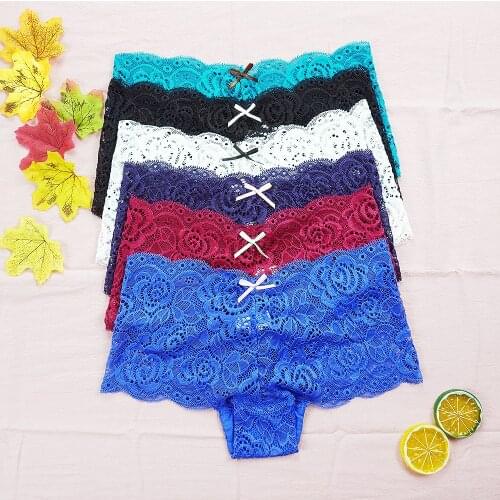 6pcs/lots Womens Underpants Panties Sexy Lace Woman Briefs Transparent Hollow Out Panty Lingerie Large Size S-4XL Underwear