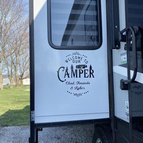 Custom Name Camper Decal Welcom To Our Camper Camping RV Sticker SUV Car Vehicle Vinyl