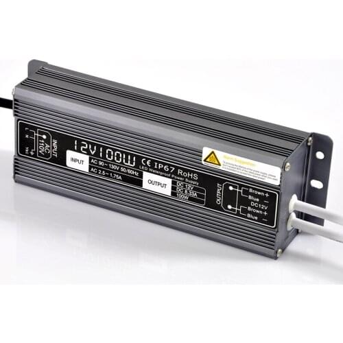 DC12V 100W waterproof power supply 12v led driver IP67,100W Aluminum ac 110V 220V to DC12V Lighting Transformer for LED light