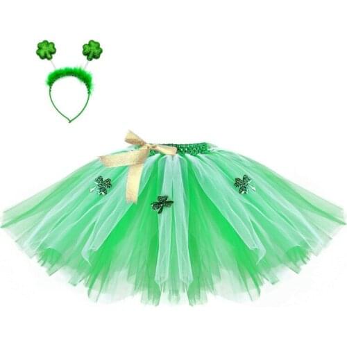 Saint Patricks Day Costume Set Green Tutu Skirt with Shamrock Boppers Headband