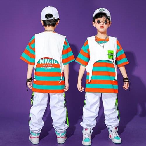 ChildrenS Vest National Tide Hip-Hop Dance Costume Boys Jazz Performance Wear Girls Hiphop Catwalk Stage Rave Clothes DQS7525