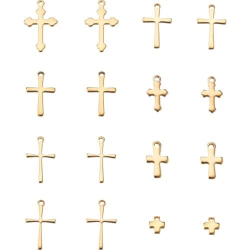 1Box Stainless Steel Golden Tiny Slide Cross Charms Pendant for DIY Making Bracelet Necklace Earrings Jewelry Findings