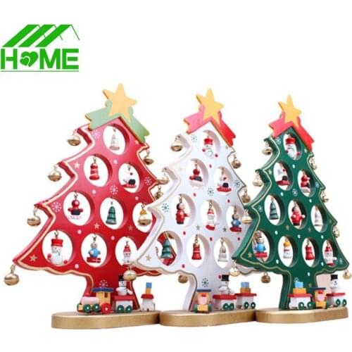 1pc DIY Cartoon Wooden Artificial Christmas Tree Decorations Ornaments Wood Mini Christmas Trees Gift Ornament Table Decoration