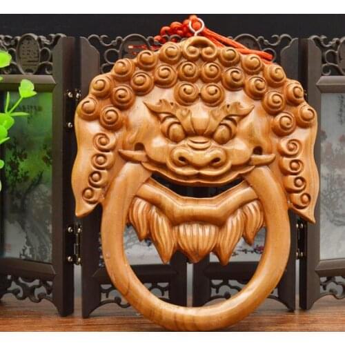 15cm Walnut wood carving town house evil spirits dragon eight door god pendant