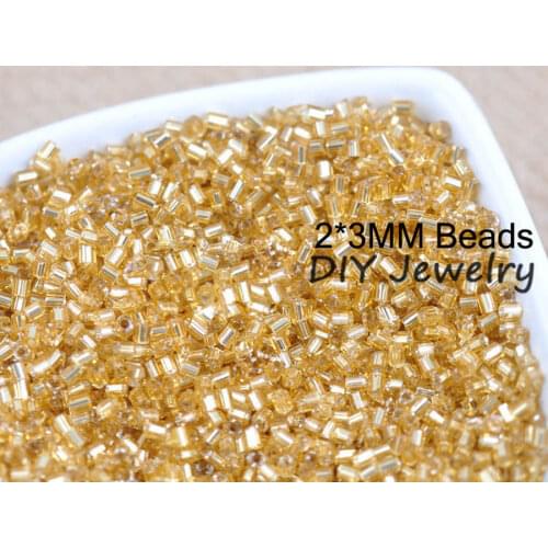 16g 1000pcs 2*3mm Gold Tone Silver Lined Tube Loose Spacer Beads Cezch Glass Seed Beads Handmade Jewelry Making DIY Garment Bead
