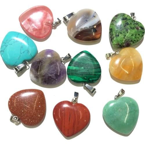 2pcs Peach Heart Shaped Purple Quartz Pendant Aura Healing Semi-precious Stone Amulet DIY Jewelry Natural Stone Charms Size 16mm